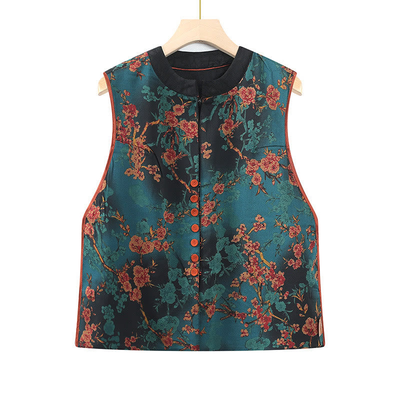 Buddha Stones Vintage Embroidery Jacquard Weave Flower Pattern Vest - image 2