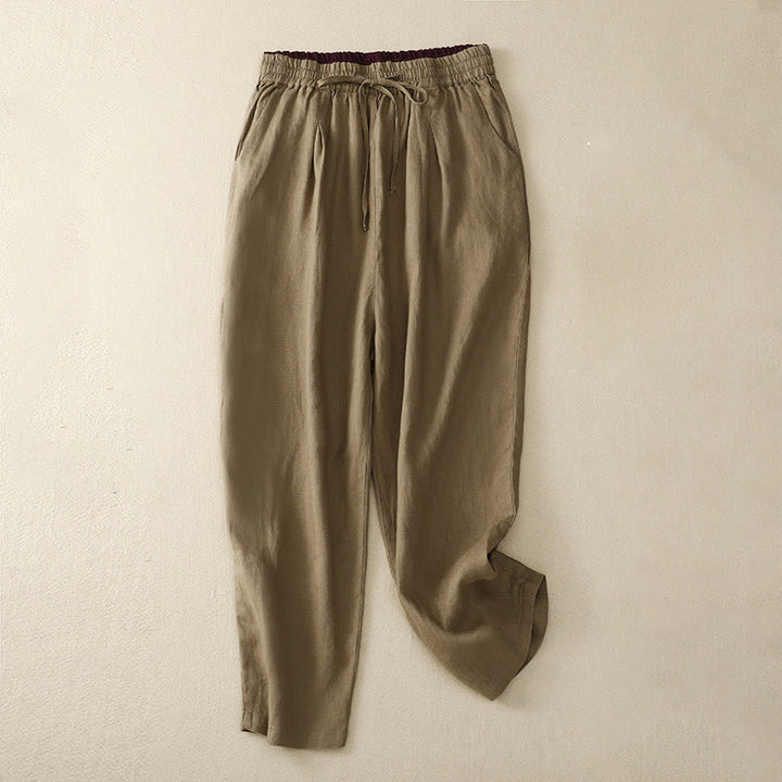 Buddha Stones Vintage High Waist Lace-up Cotton Linen Harem Pants With Pockets - DarkGoldenrod - US8-10,UK/AU12-14,EU40-42 (2XL) - image 0