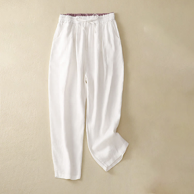 Buddha Stones Vintage High Waist Lace-up Cotton Linen Harem Pants With Pockets - White - US8-10,UK/AU12-14,EU40-42 (2XL) - image 19