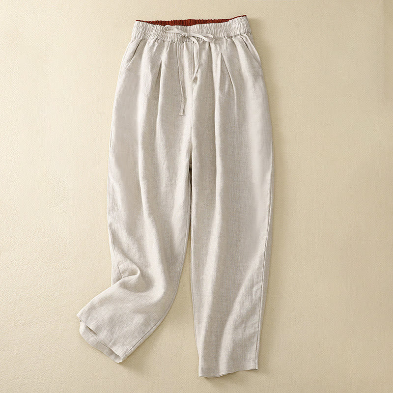 Buddha Stones Vintage High Waist Lace-up Cotton Linen Harem Pants With Pockets - Linen - US8-10,UK/AU12-14,EU40-42 (2XL) - image 25