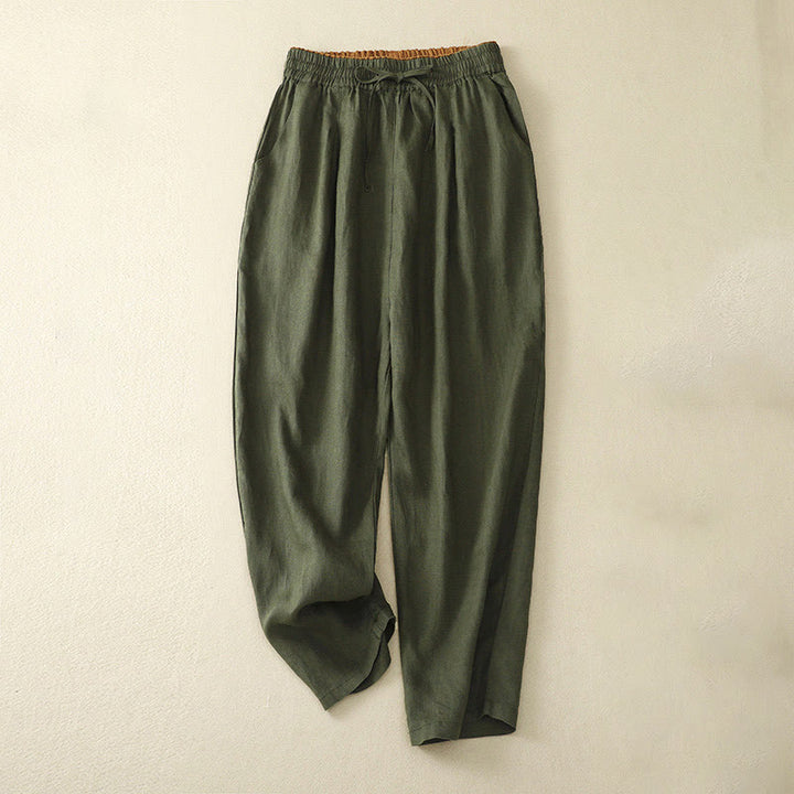 Buddha Stones Vintage High Waist Lace-up Cotton Linen Harem Pants With Pockets - Olive - US8-10,UK/AU12-14,EU40-42 (2XL) - image 34