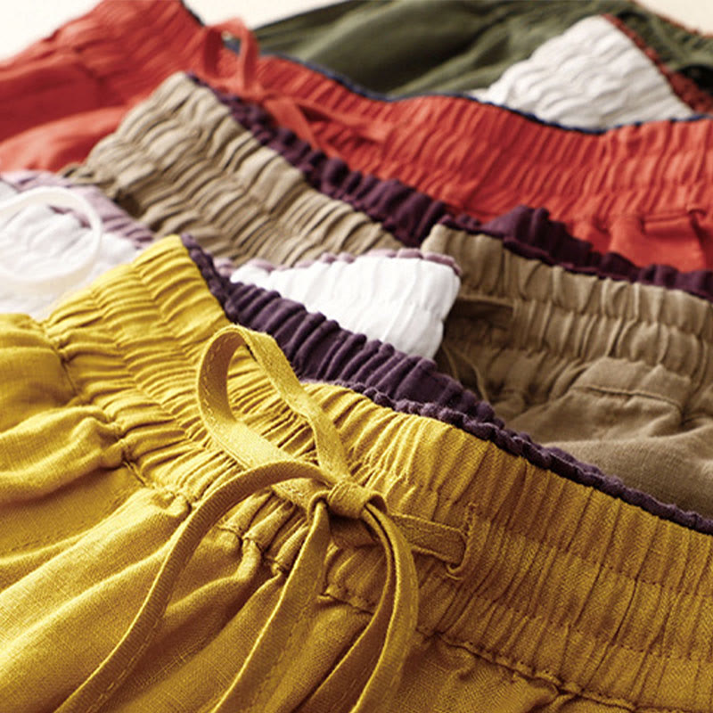 Buddha Stones Vintage High Waist Lace-up Cotton Linen Harem Pants With Pockets - image 40