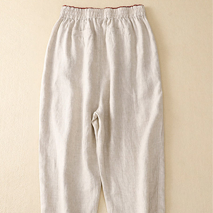 Buddha Stones Vintage High Waist Lace-up Cotton Linen Harem Pants With Pockets - image 32