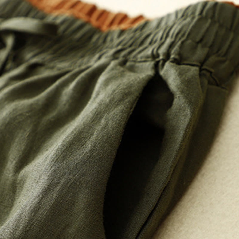 Buddha Stones Vintage High Waist Lace-up Cotton Linen Harem Pants With Pockets - image 39