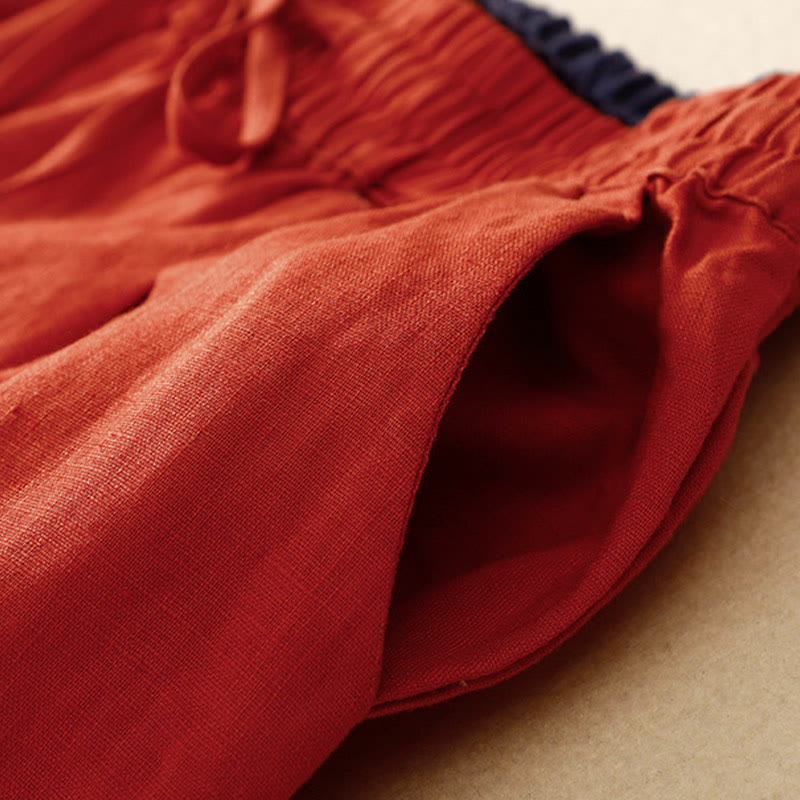 Buddha Stones Vintage High Waist Lace-up Cotton Linen Harem Pants With Pockets - image 9