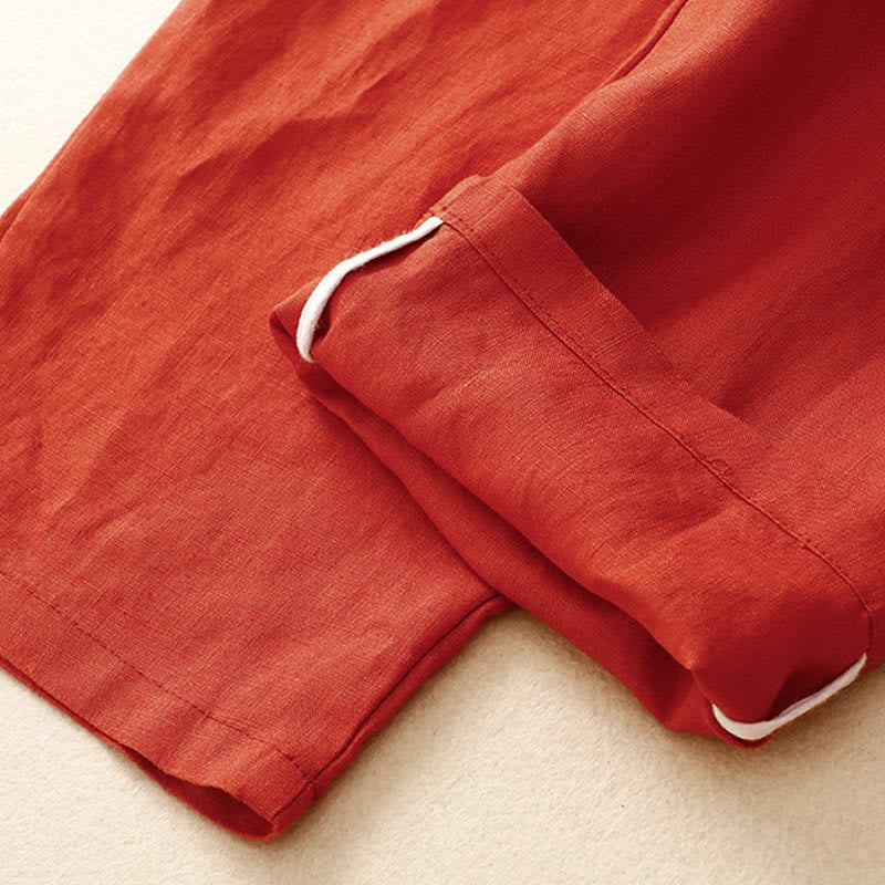 Buddha Stones Vintage High Waist Lace-up Cotton Linen Harem Pants With Pockets - image 12