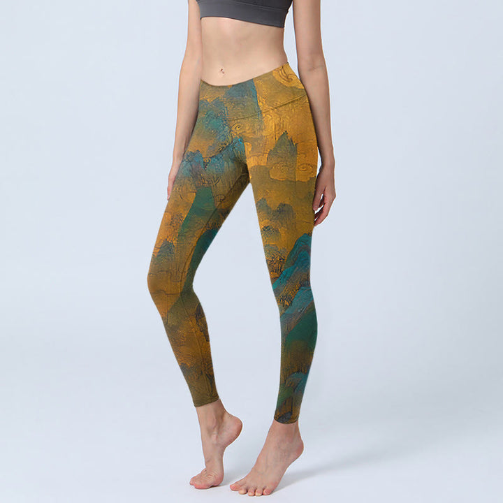 Buddha Stones Dark Goldenrod Mountain Print Fitness Leggings Women's Yoga Pants - Dark Goldenrod - US18,UK/AU22,EU50 (4XL) - image 1
