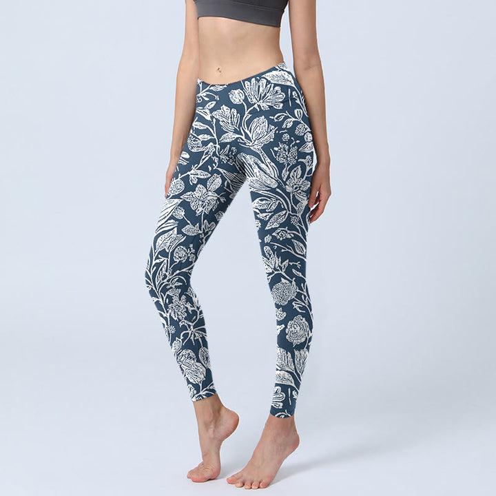 Buddha Stones Dark Blue Flower Print Fitness Leggings Women's Yoga Pants - SteelBlue - US18,UK/AU22,EU50 (4XL) - image 1