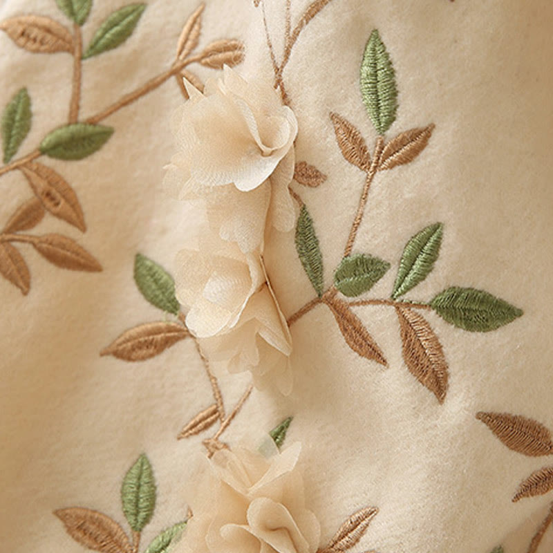 Buddha Stones Wool Shawl 3D Floral Embroidery Tassel Winter Cozy Travel Scarf Wrap