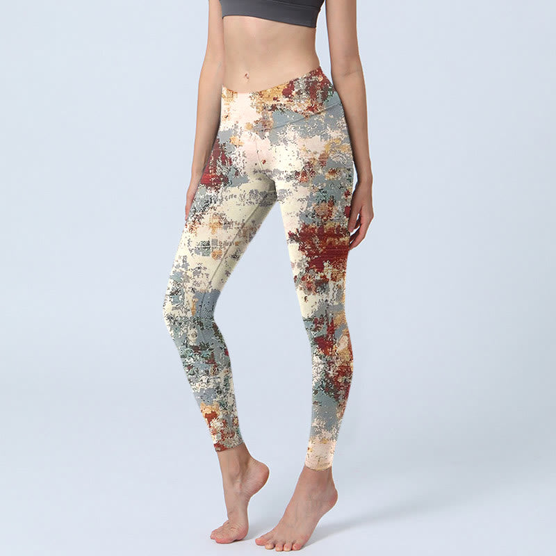 Buddha Stones Beige Red Grey Abstract Design Print Exercise Leggings Women's Yoga Pants - Beige - US18,UK/AU22,EU50 (4XL) - image 1