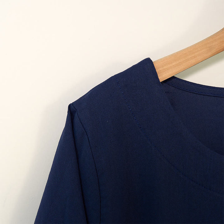 Buddha Stones Casual Dandelion Long Sleeve Round Neck Shirt Cotton Linen Women's Shirts