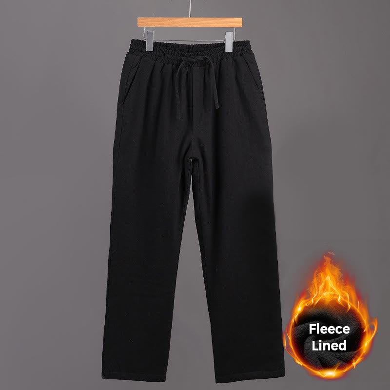 Buddha Stones Winter Men's Fleece Lined Drawstring Linen Pants With Pockets - Black - US/UK/AU42,EU52 (3XL) - image 8
