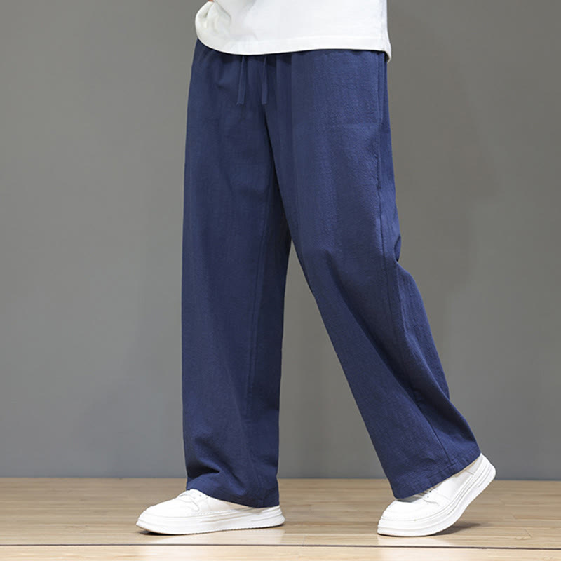 Buddha Stones Summer Men's Cotton Linen Straight Leg Pants With Pockets - SteelBlue - US/UK/AU46,EU56 (5XL) - image 1