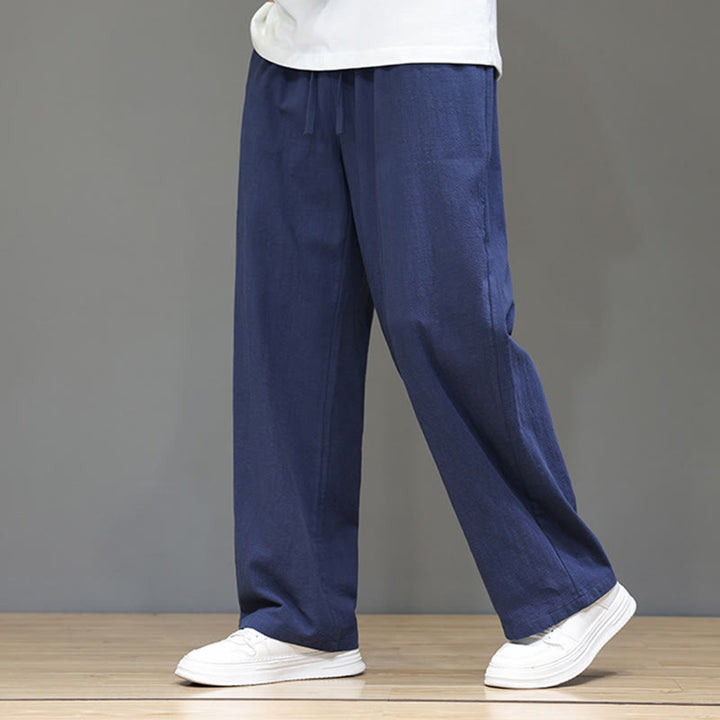 Buddha Stones Summer Men's Cotton Linen Straight Leg Pants With Pockets - SteelBlue - US/UK/AU46,EU56 (5XL) - image 1