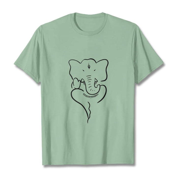 Buddha Stones Ganesh Elephant Sketch Pattern Tee T-shirt - PaleGreen - 2XL - image 15