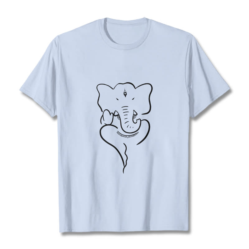 Buddha Stones Ganesh Elephant Sketch Pattern Tee T-shirt - LightCyan - 2XL - image 19