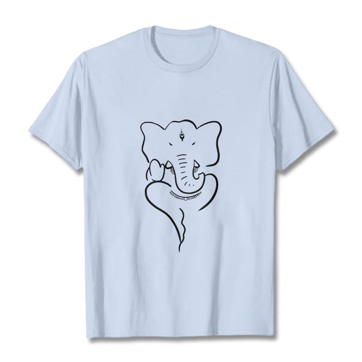 Buddha Stones Ganesh Elephant Sketch Pattern Tee T-shirt - LightCyan - 2XL - image 19