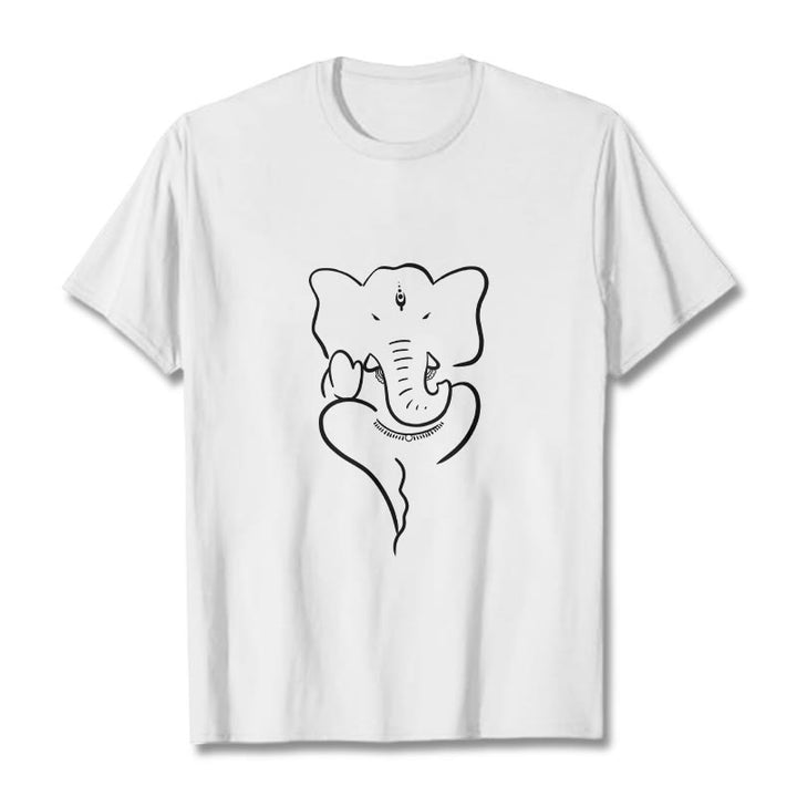 Buddha Stones Ganesh Elephant Sketch Pattern Tee T-shirt - White - 2XL - image 6