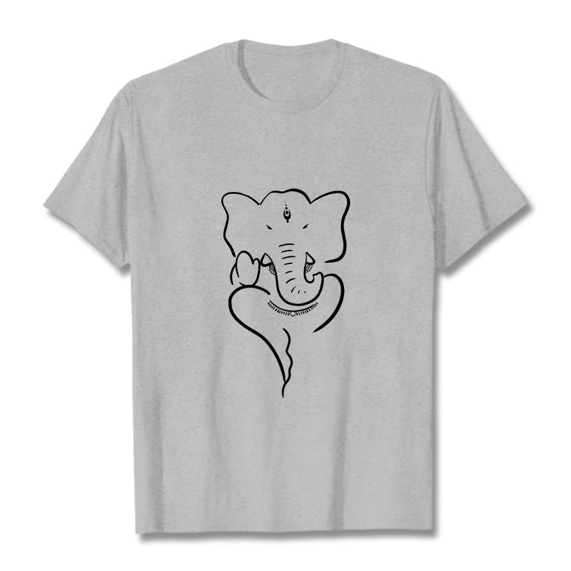 Buddha Stones Ganesh Elephant Sketch Pattern Tee T-shirt - LightGrey - 2XL - image 20