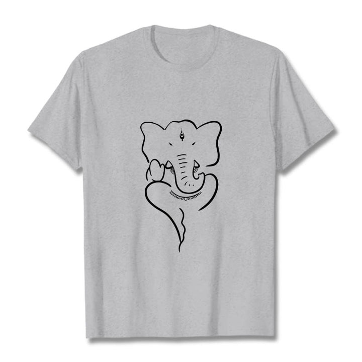 Buddha Stones Ganesh Elephant Sketch Pattern Tee T-shirt - LightGrey - 2XL - image 20