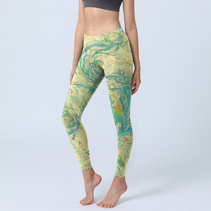 Buddha Stones Blue-green Phoenix Gym Leggings Women's Yoga Pants - GreenYellow - US18,UK/AU22,EU50 (4XL) - image 1