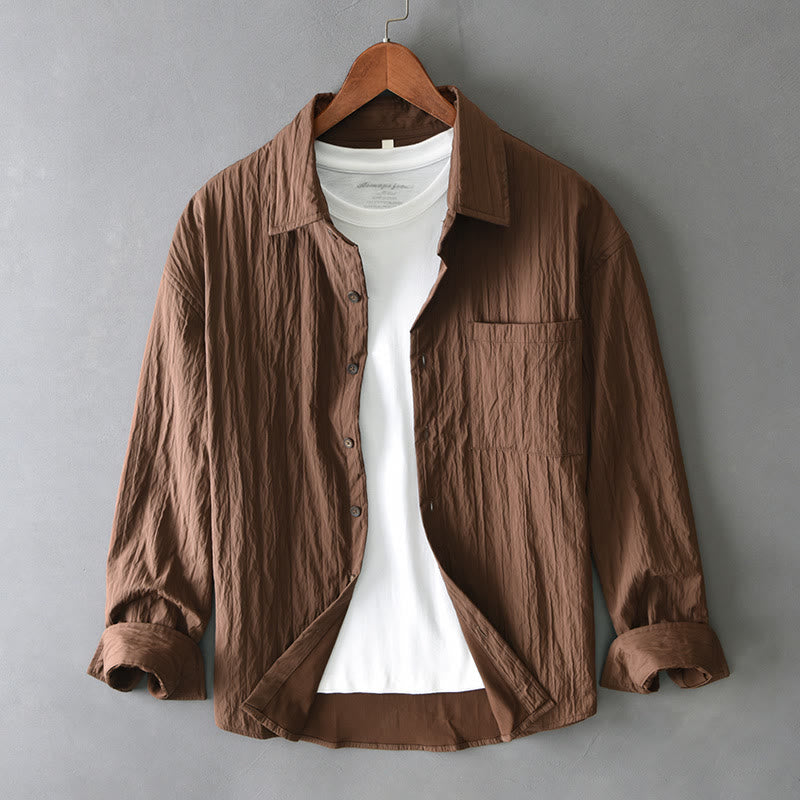 Buddha Stones Casual Solid Color Long Sleeve Men's Shirt With Pocket - SaddleBrown - US/UK/AU42,EU52 (3XL) - image 0