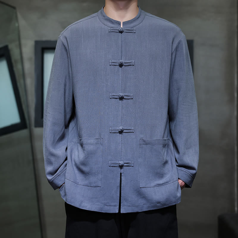 Buddha Stones Casual Plain Color Frog-button Linen Men's Jacket Shirt With Pockets - RoyalBlue - US/UK/AU46,EU56 (5XL) - image 0