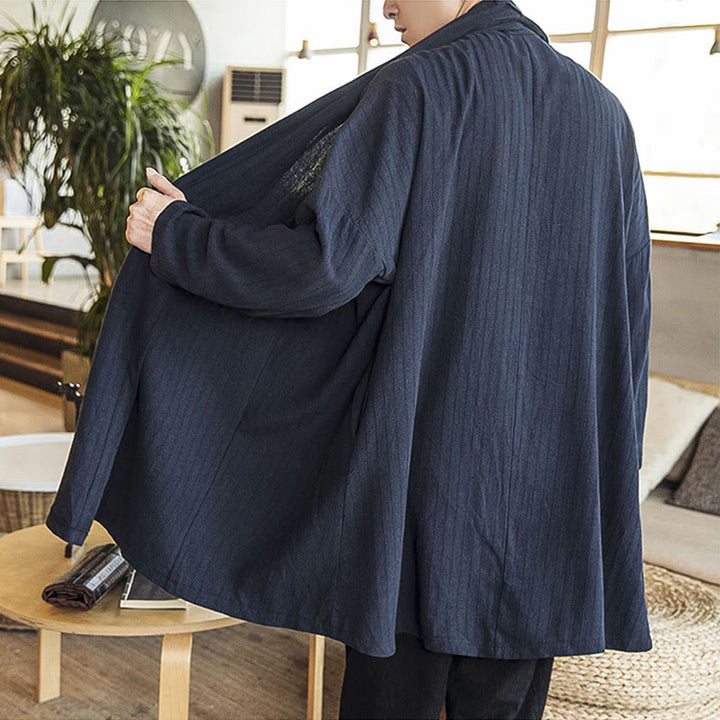 Buddha Stones Fall Simple Casual Loose Plain Linen Blend Men's Mid-length Coat Clothing - image 23
