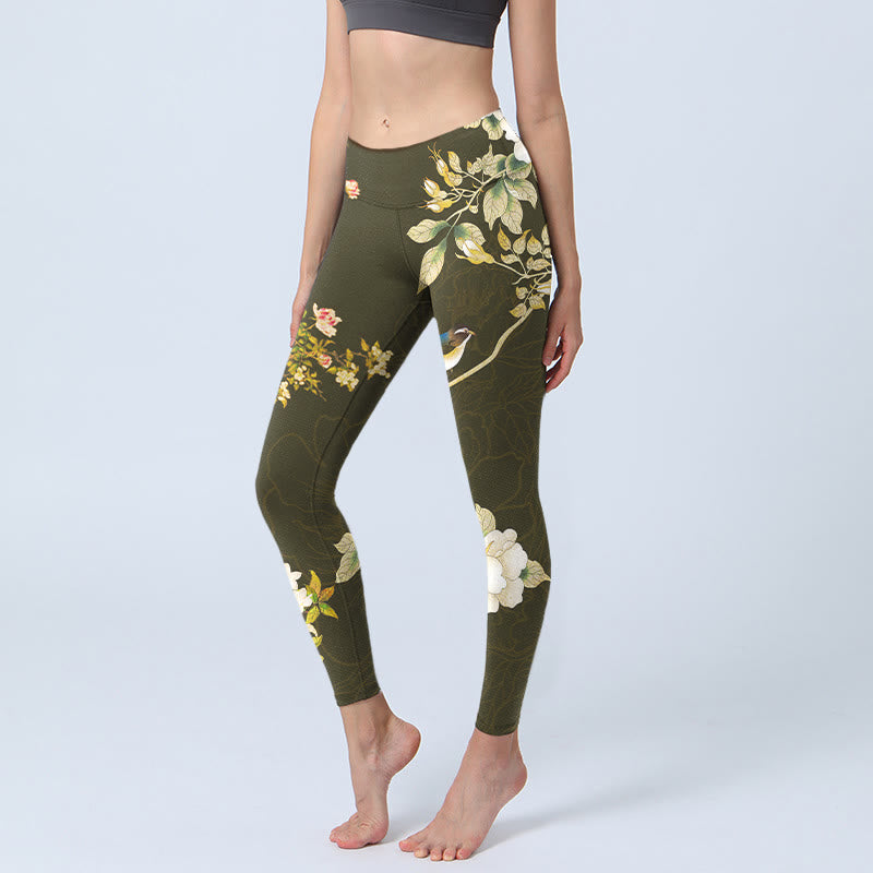 Buddha Stones Black Magnolia Flowers Print Gym Leggings Women's Yoga Pants - Black - US18,UK/AU22,EU50 (4XL) - image 1