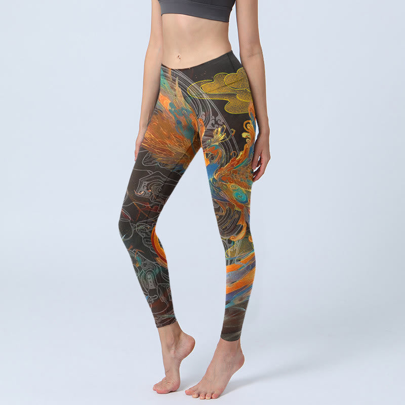 Buddha Stones Vibrant Phoenix Gym Leggings Women's Yoga Pants - Black - US18,UK/AU22,EU50 (4XL) - image 1