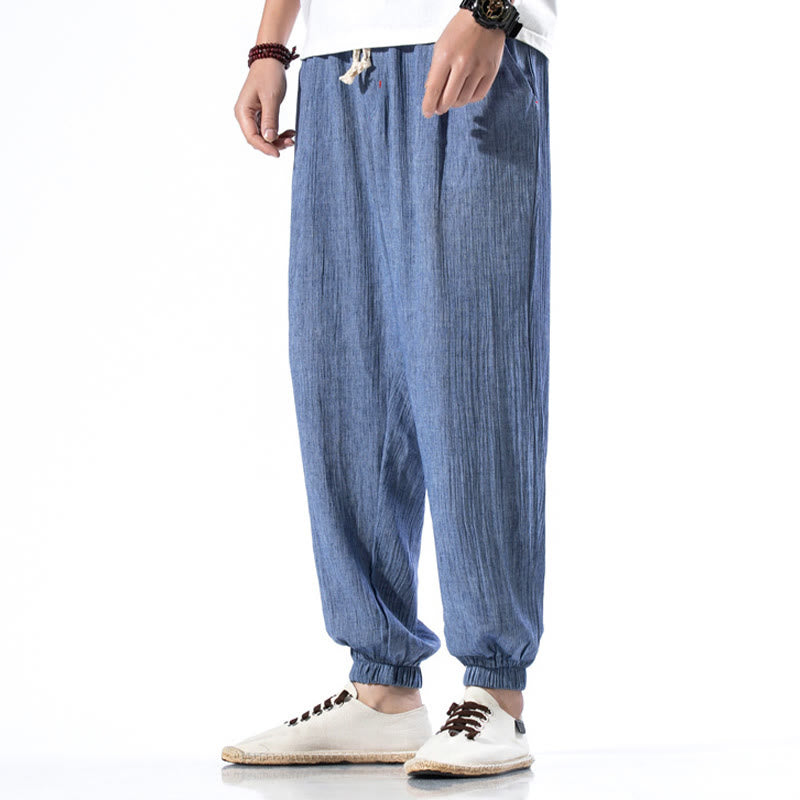 Buddha Stones Casual Solid Color Drawstring Linen Men's Pants With Pockets - image 18