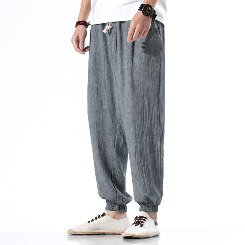 Buddha Stones Casual Solid Color Drawstring Linen Men's Pants With Pockets - LightSlateGray - US/UK/AU46,EU56 (5XL) - image 23