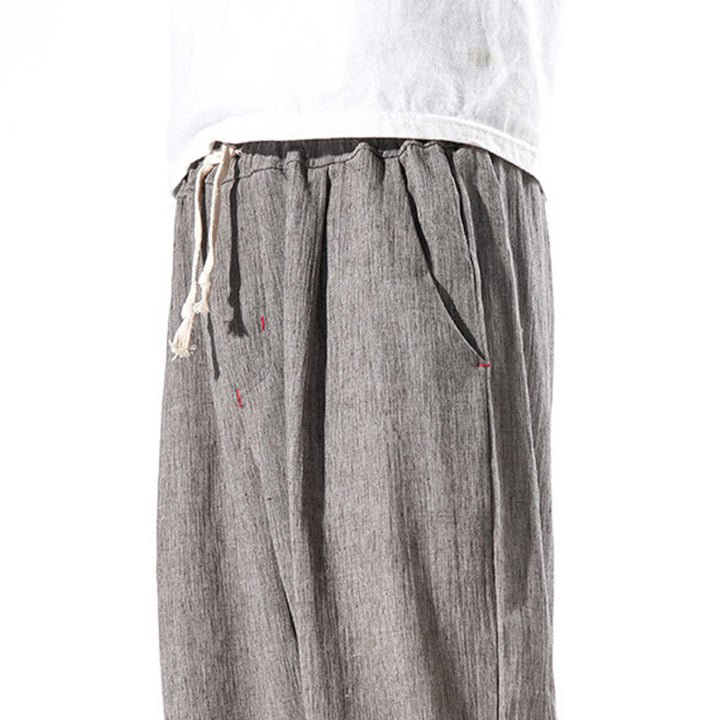 Buddha Stones Casual Solid Color Drawstring Linen Men's Pants With Pockets - image 36
