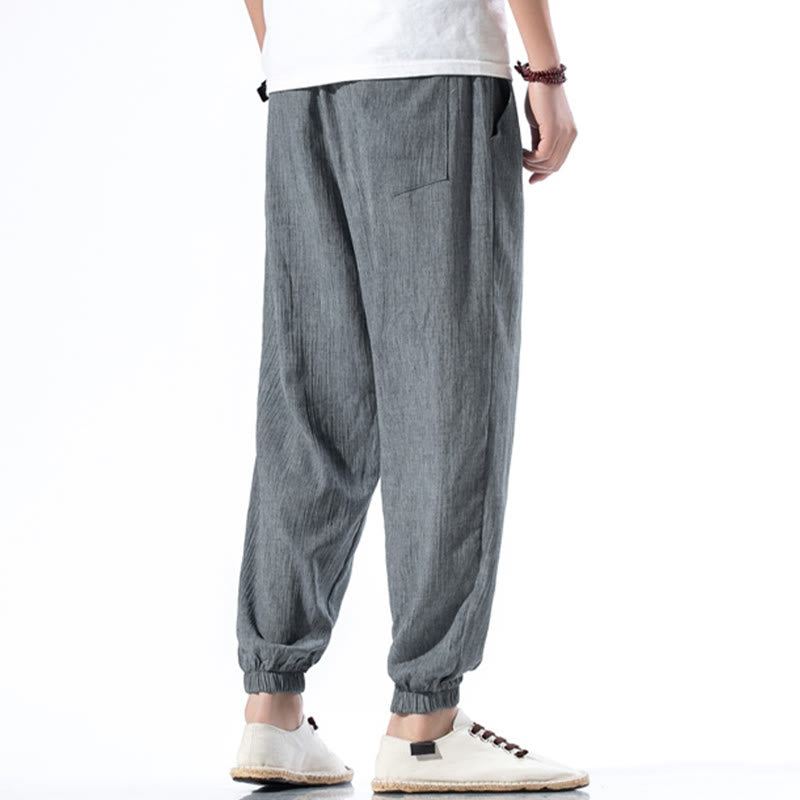 Buddha Stones Casual Solid Color Drawstring Linen Men's Pants With Pockets - image 28