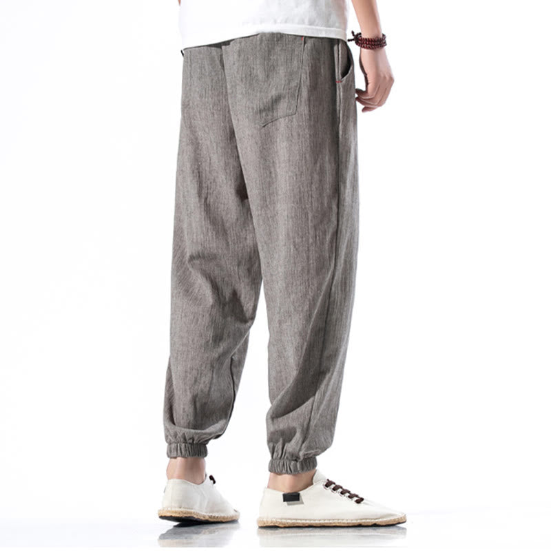 Buddha Stones Casual Solid Color Drawstring Linen Men's Pants With Pockets - image 34