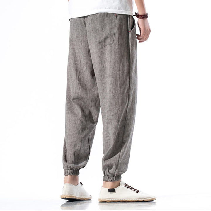 Buddha Stones Casual Solid Color Drawstring Linen Men's Pants With Pockets - image 34