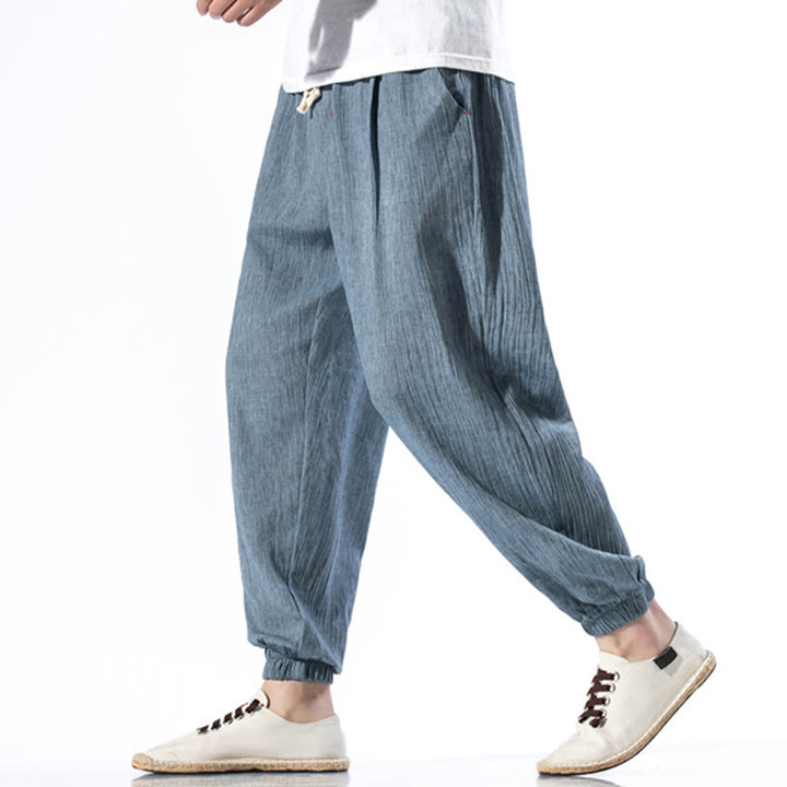 Buddha Stones Casual Solid Color Drawstring Linen Men's Pants With Pockets - image 2