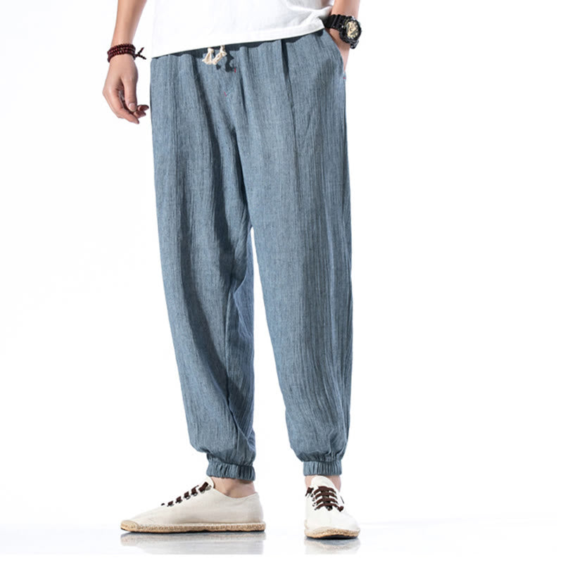 Buddha Stones Casual Solid Color Drawstring Linen Men's Pants With Pockets - image 8