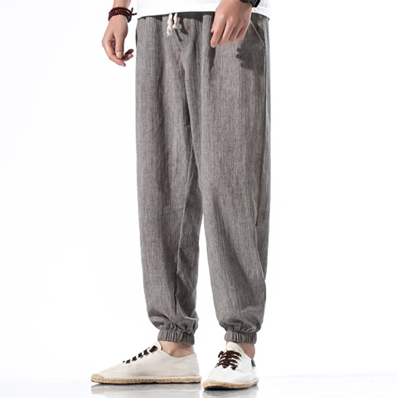Buddha Stones Casual Solid Color Drawstring Linen Men's Pants With Pockets - Gray - US/UK/AU46,EU56 (5XL) - image 29