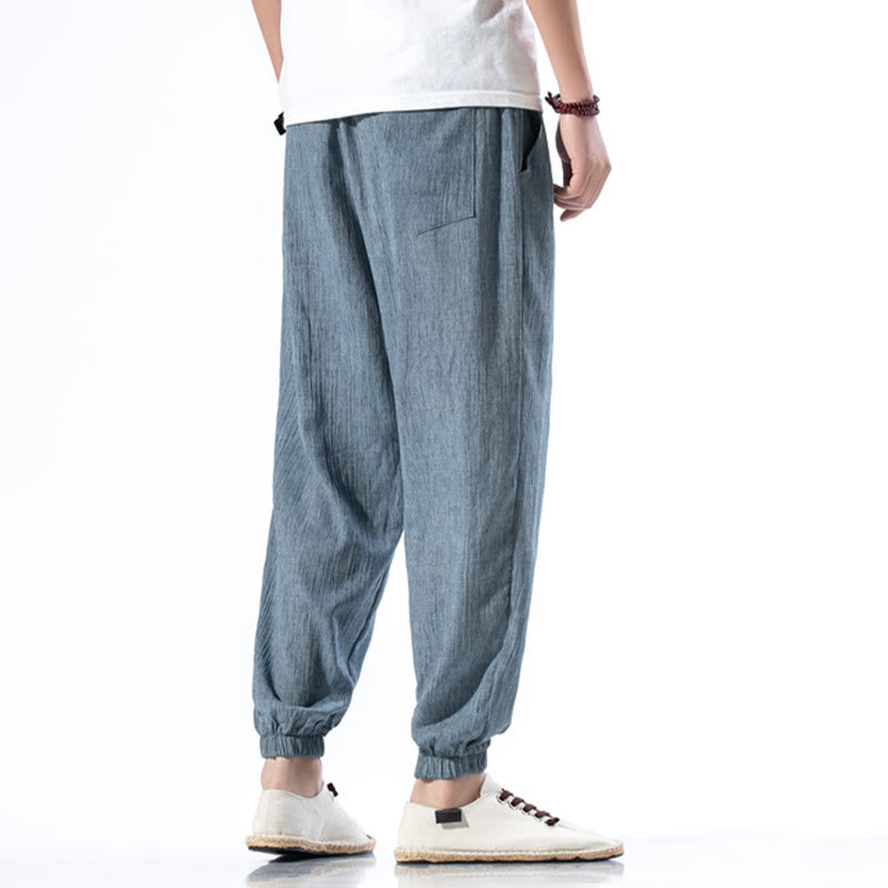 Buddha Stones Casual Solid Color Drawstring Linen Men's Pants With Pockets - image 5