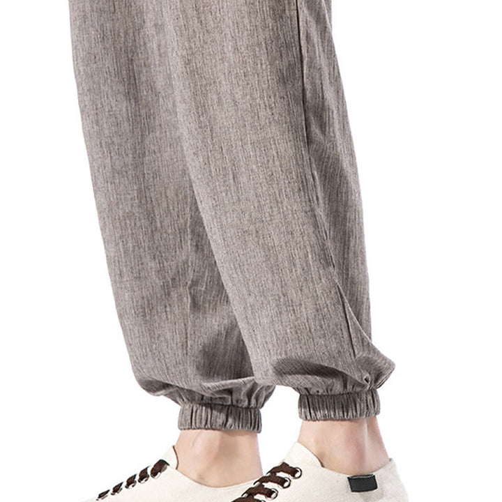 Buddha Stones Casual Solid Color Drawstring Linen Men's Pants With Pockets - image 38