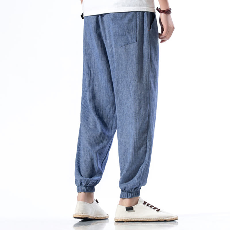Buddha Stones Casual Solid Color Drawstring Linen Men's Pants With Pockets - image 22