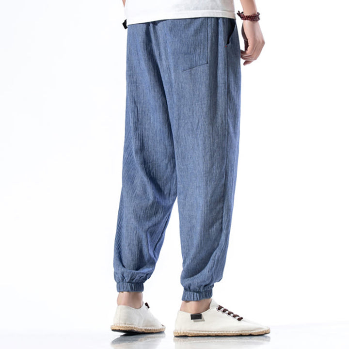 Buddha Stones Casual Solid Color Drawstring Linen Men's Pants With Pockets - image 22