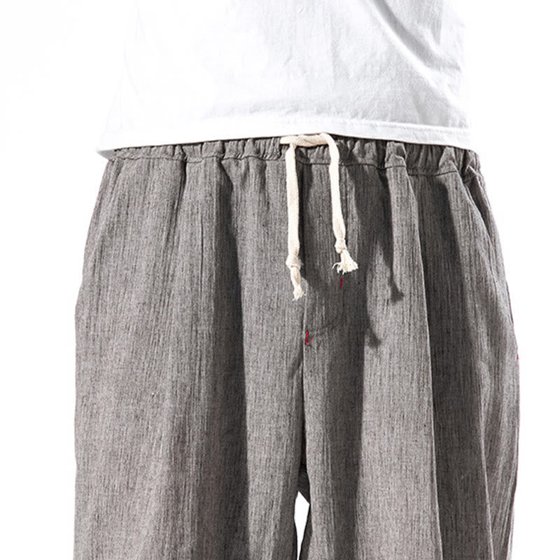 Buddha Stones Casual Solid Color Drawstring Linen Men's Pants With Pockets - image 35