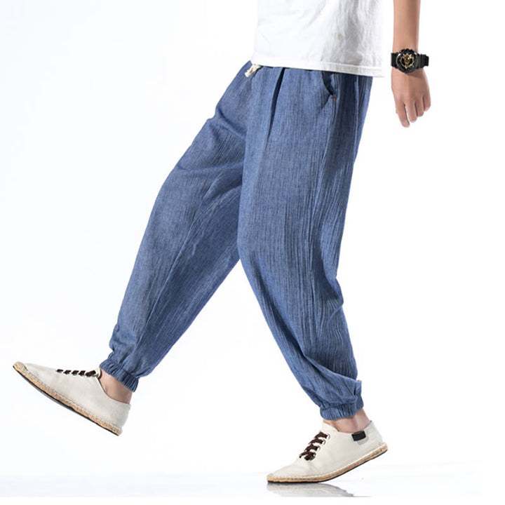 Buddha Stones Casual Solid Color Drawstring Linen Men's Pants With Pockets - image 19