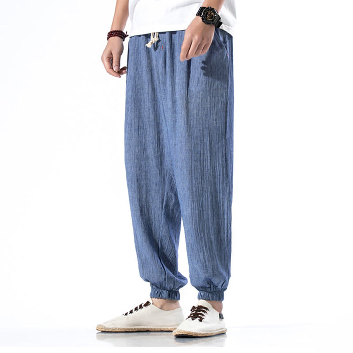 Buddha Stones Casual Solid Color Drawstring Linen Men's Pants With Pockets - image 20