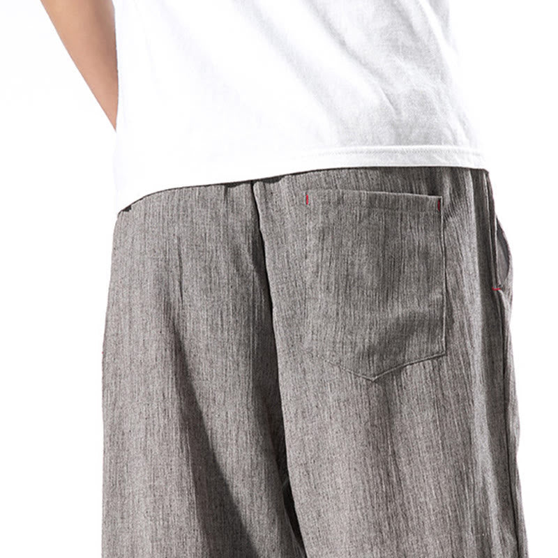Buddha Stones Casual Solid Color Drawstring Linen Men's Pants With Pockets - image 37