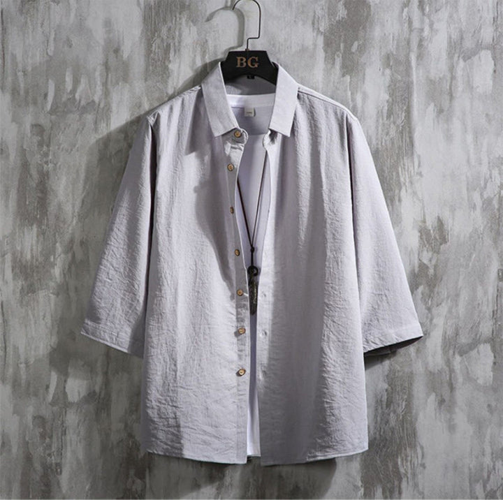 Buddha Stones Casual Solid Color Front Button Three Quarter Sleeves Men's Shirt - Gray - US/UK/AU50,EU60 (7XL) - image 14