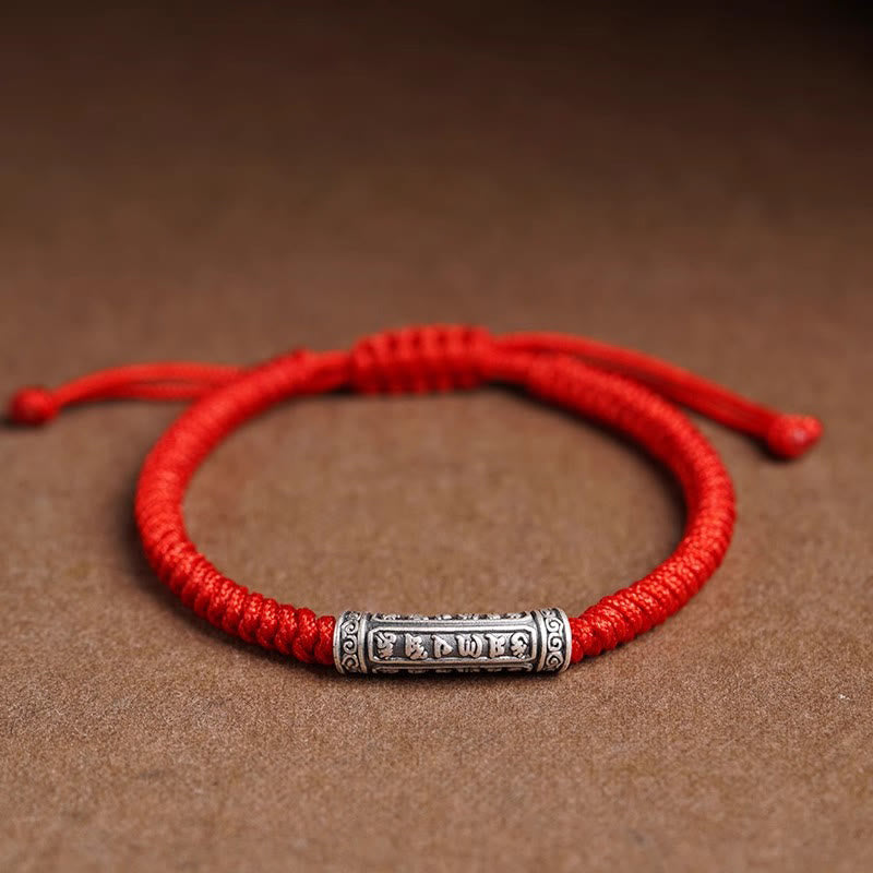 Buddha Stones Handmade 999 Sterling Silver Peace and Good Fortune Om Mani Padme Hum LuckĀ Rope Bracelet - Red(Wrist Circumference 14-20cm) - Om Mani Padme Hum - image 18
