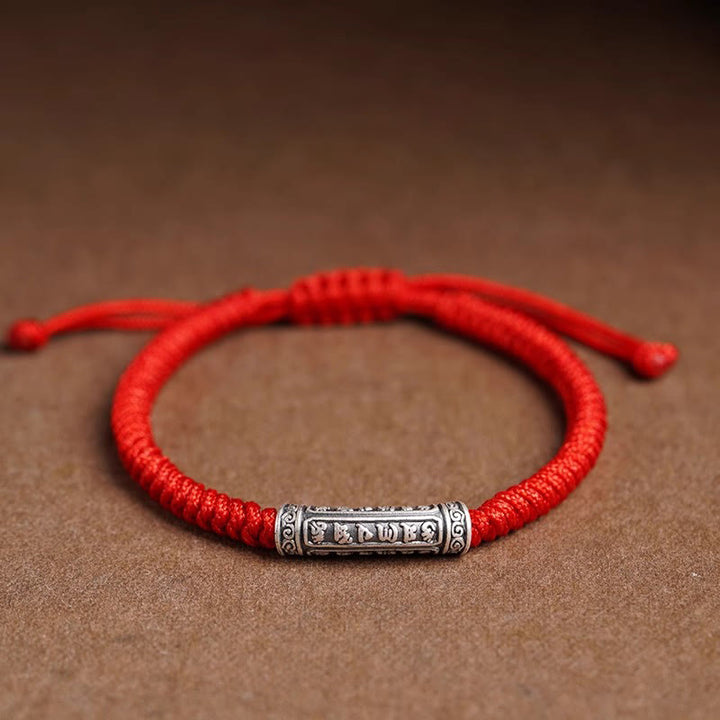 Buddha Stones Handmade 999 Sterling Silver Peace and Good Fortune Om Mani Padme Hum LuckĀ Rope Bracelet - Red(Wrist Circumference 14-20cm) - Om Mani Padme Hum - image 18